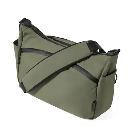 Front. ALPAKA - Flight Satchel 11L Messenger & Crossbody Bag for Work Travel, Fits 12.9" Tablet, Luggage Pass-Through - Green Axoflux 210D.