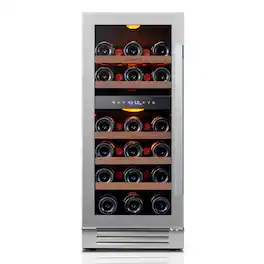Ca'Lefort - 15 inch Wine Fridge, Dual Zone 28-Bottle Wine Refrigerator,3 color LED Wine cooler,40-65°F,Built-in/Freestanding - Stainless Steel