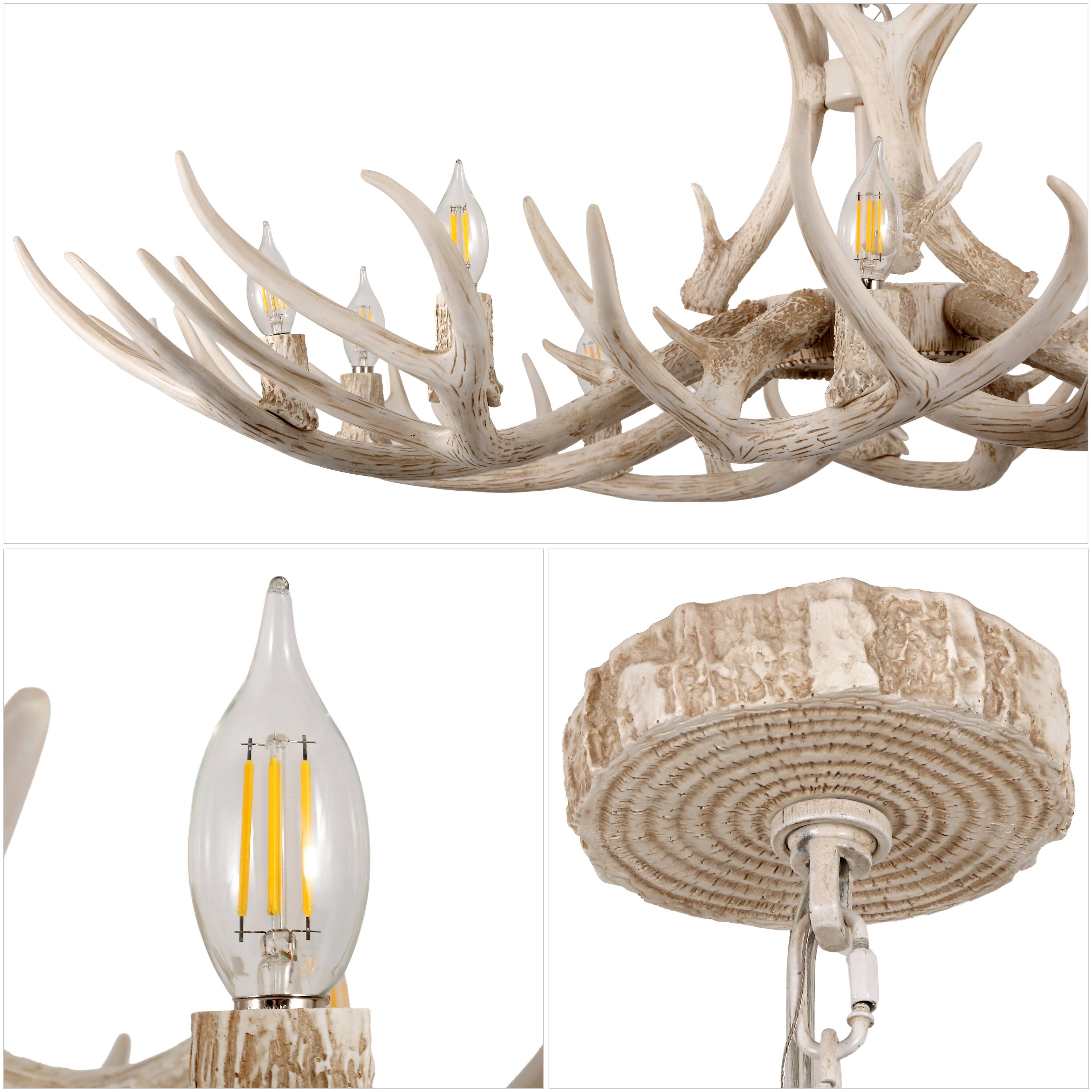 Alt View 4. Jonathan Y - Eldora 49" 10-Light Rustic Farmhouse Adjustable Resin Antler LED Chandelier, Beige - Beige.