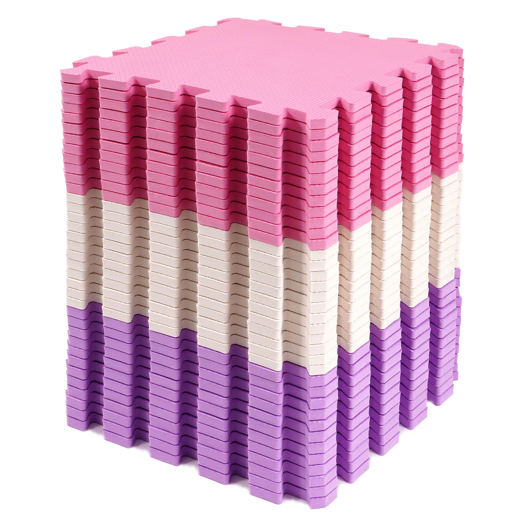 BalanceFrom Fitness - 36 Tile Thick Interlocking Puzzle Foam Exercise Play Mat - Pink/Purple/Beige