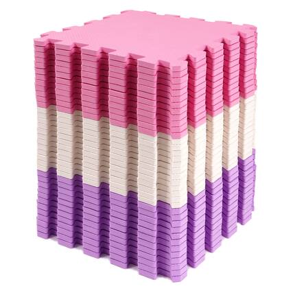 Front. BalanceFrom Fitness - BalanceFrom Fitness 36 Tile Thick Interlocking Puzzle Foam Exercise Play Mat - Pink/Purple/Beige.