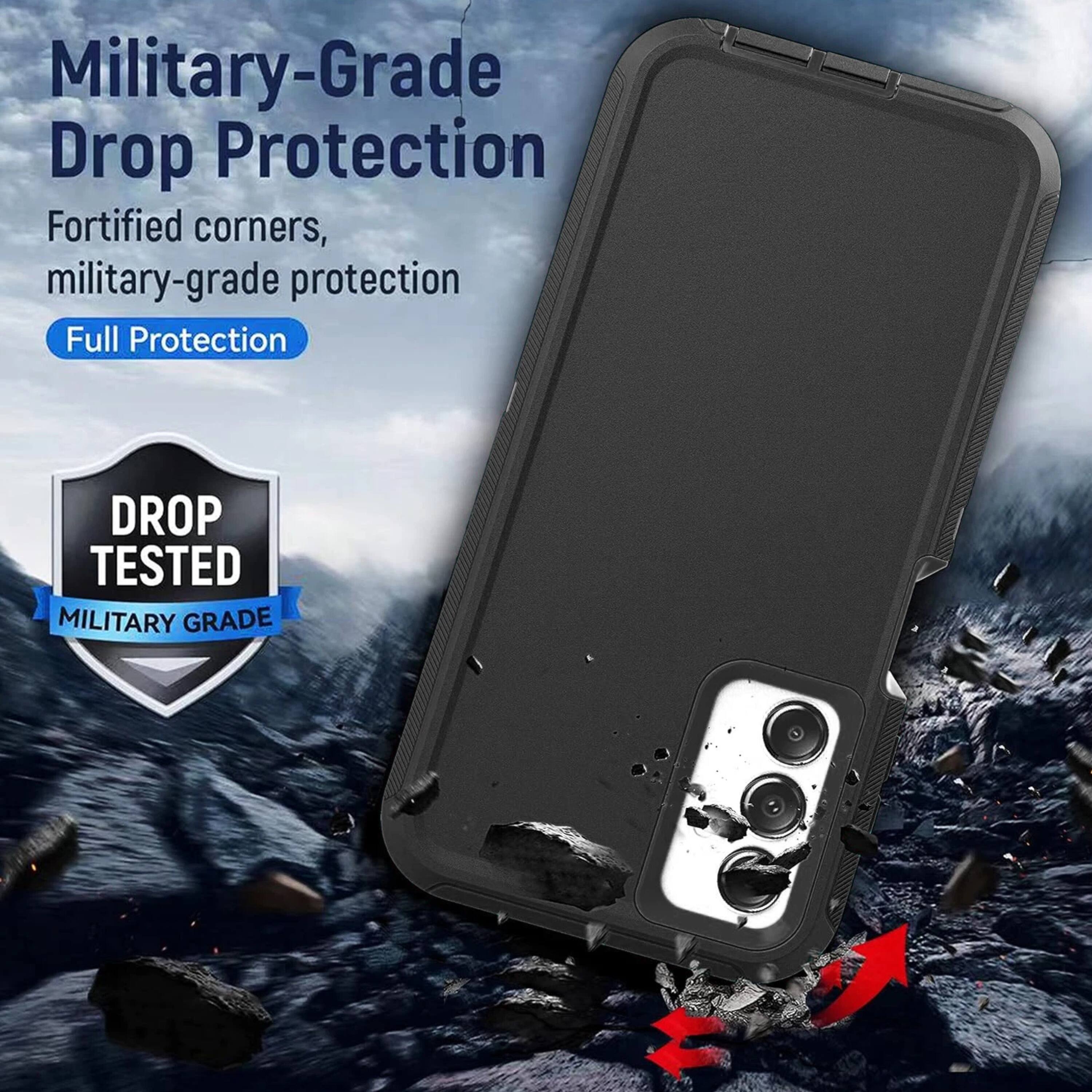 Military-Grade Drop Protection  
Fortified corners, military-grade protection  
Full Protection  

DROP TESTED  
MILITARY GRADE