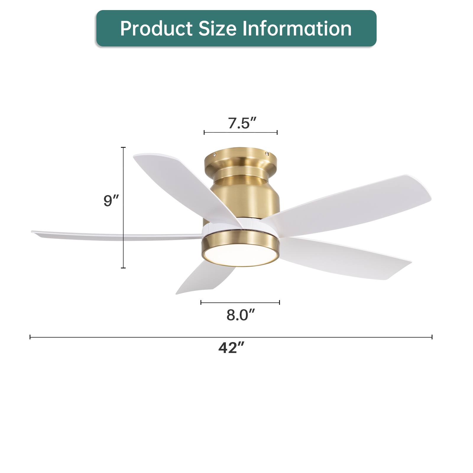 Product Size Information

- 7.5"
- 9"
- 8.0"
- 42"