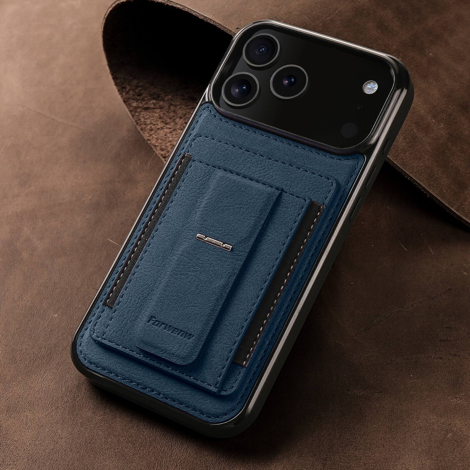 Alt View 3. Dteck - Slim Card Holder Case for Apple iPhone 17 Pro, Shockproof Wallet Protective Cover with Kickstand - Blue.
