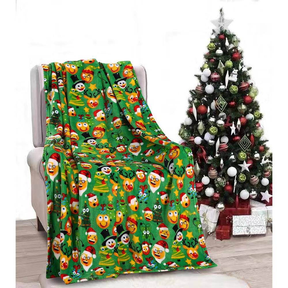 Alt View 1. Noble House - Plazatex Green Funny Faces plush Decorative Christmas Machine Washable Throw 50" X 60" Green - Green.