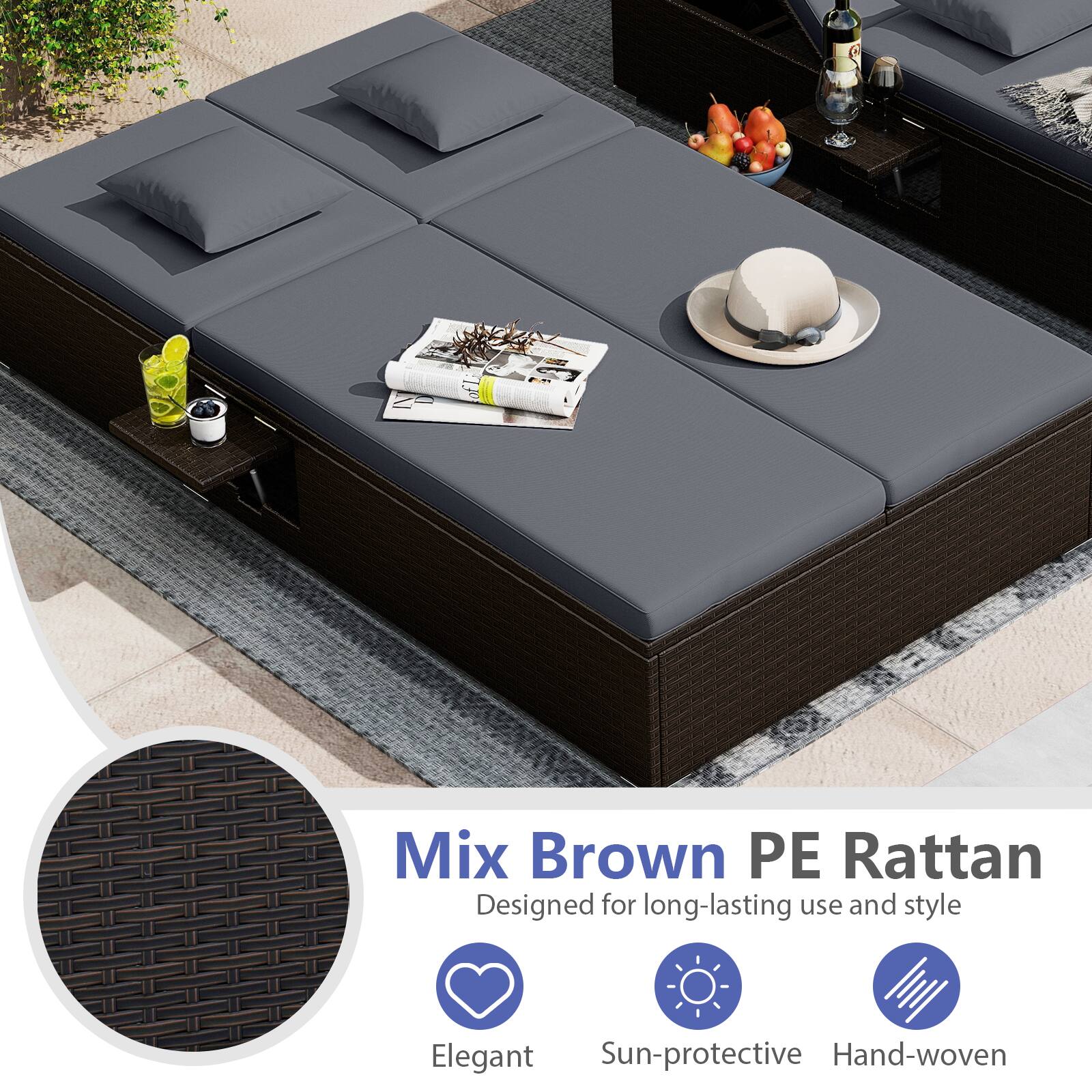 Mix Brown PE Rattan  
Designed for long-lasting use and style  

Elegant  
Sun-protective  
Hand-woven