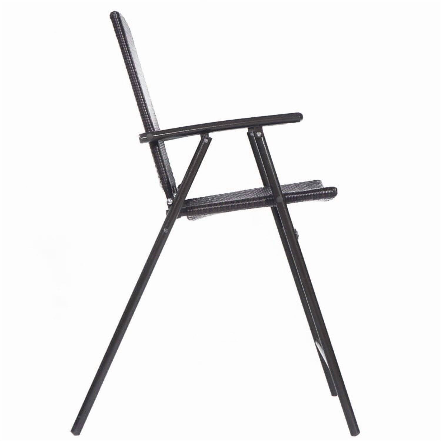 Angle. Pefilos - Set of 4 Folding Rattan Bar Chairs with Footrests and Armrests for Outdoors and Indoors - Brown.