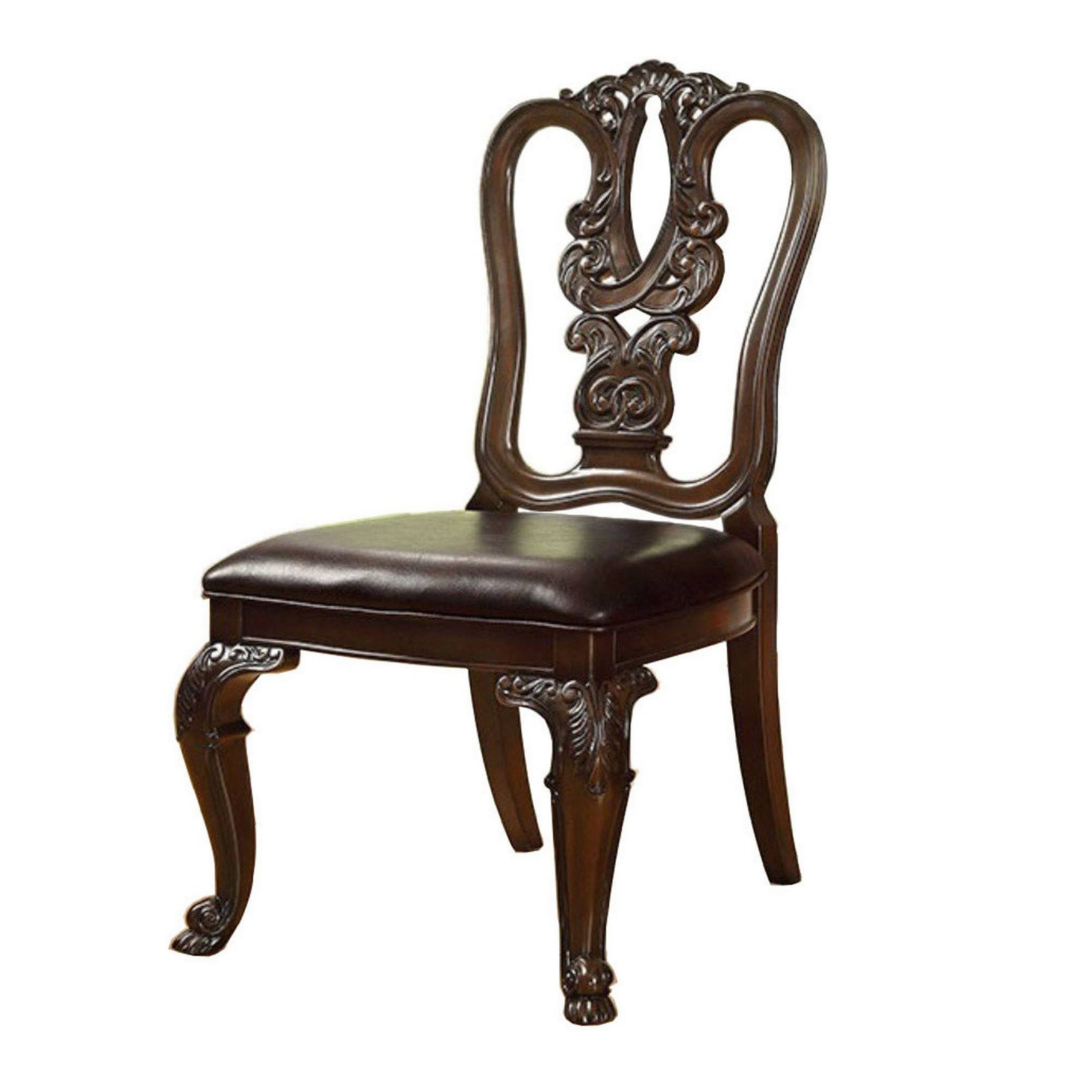 Alt View 1. Manhattan Lane - Bellagio Traditional Wooden Carving Side Chair, Set of 2 - Brown Cherry.