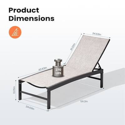 Product Dimensions: 24.63in x 31.22in x 42.63in  
Weight Capacity: 270 LBS  
Seat Height: 13.15in  
Seat Length: 24.63in  
Overall Length: 59.2in