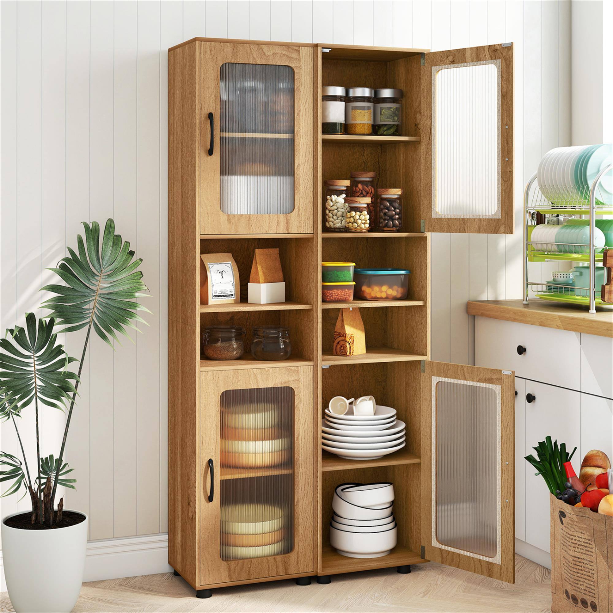 Alt View 5. Boyel Living - Natural Tall Freestanding Bathroom Storage Cabinet 67 Inch - Natural.