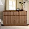 Front. Koligey - 7-Drawer Dresser 47"W Double Dresser With Waveform Fluted Panel - brown.