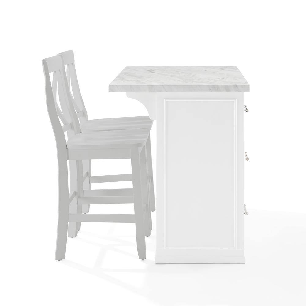 Alt View 3. Crosley Furniture - Cutler Faux Marble Top Kitchen Island W/X-Back Stools, Kitchen Island & 2 Stools - White.