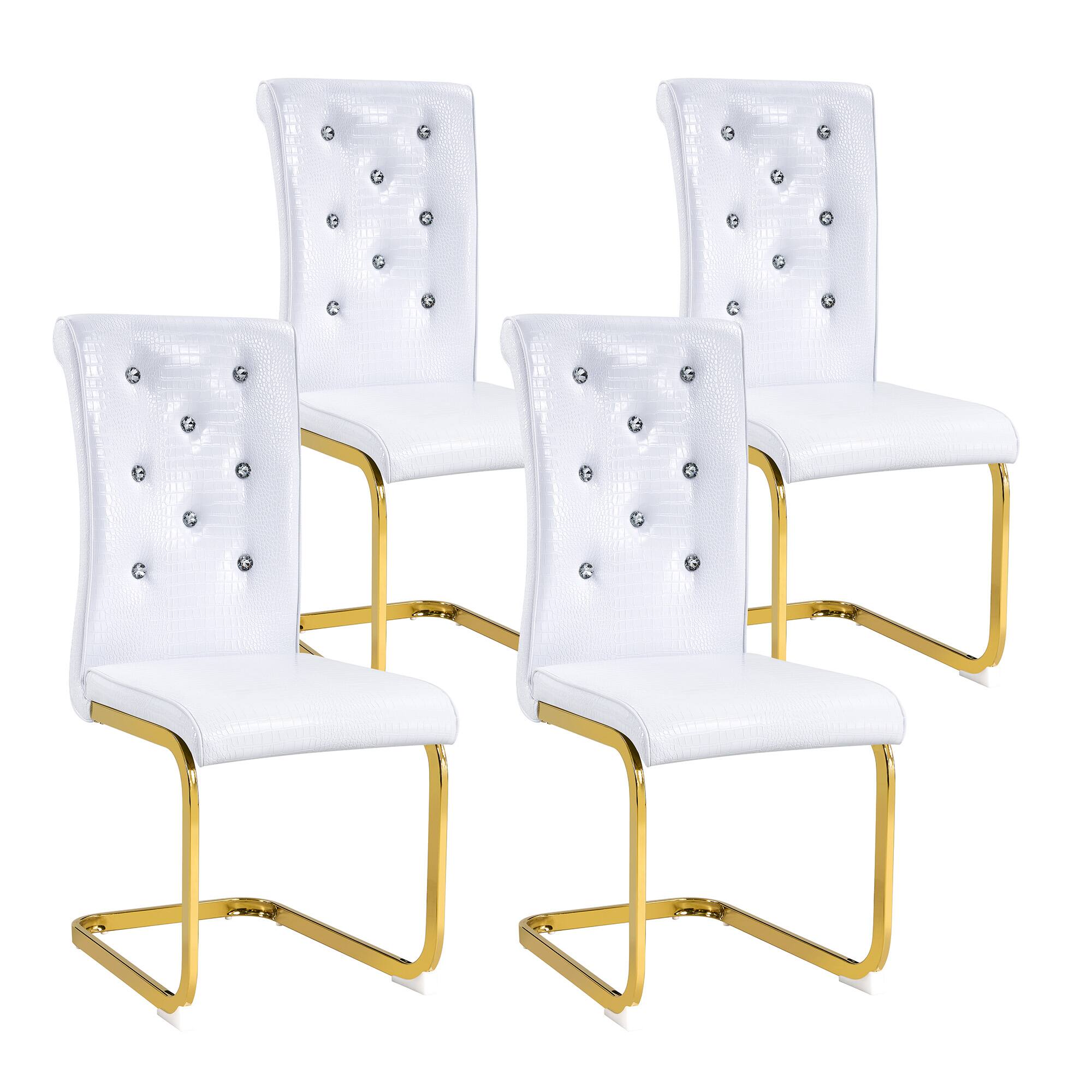 Alt View 6. Loheer - Retro Faux Leather Dining Chairs Set of 4 Alligator Texture Gold Bow Legs 1.37x1.87x3.3ft - White.