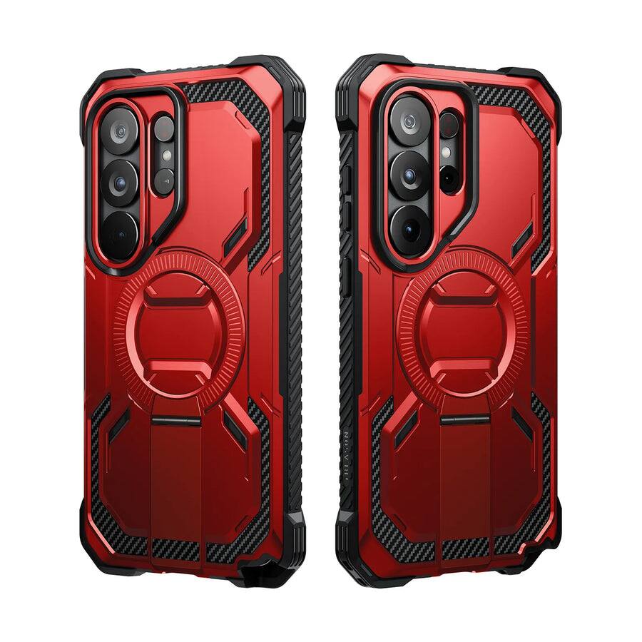 Left. i-Blason - Armorbox Case for Samsung Galaxy S26 Ultra – Kickstand, Screen Protector, Military-Grade - Metallic Red.