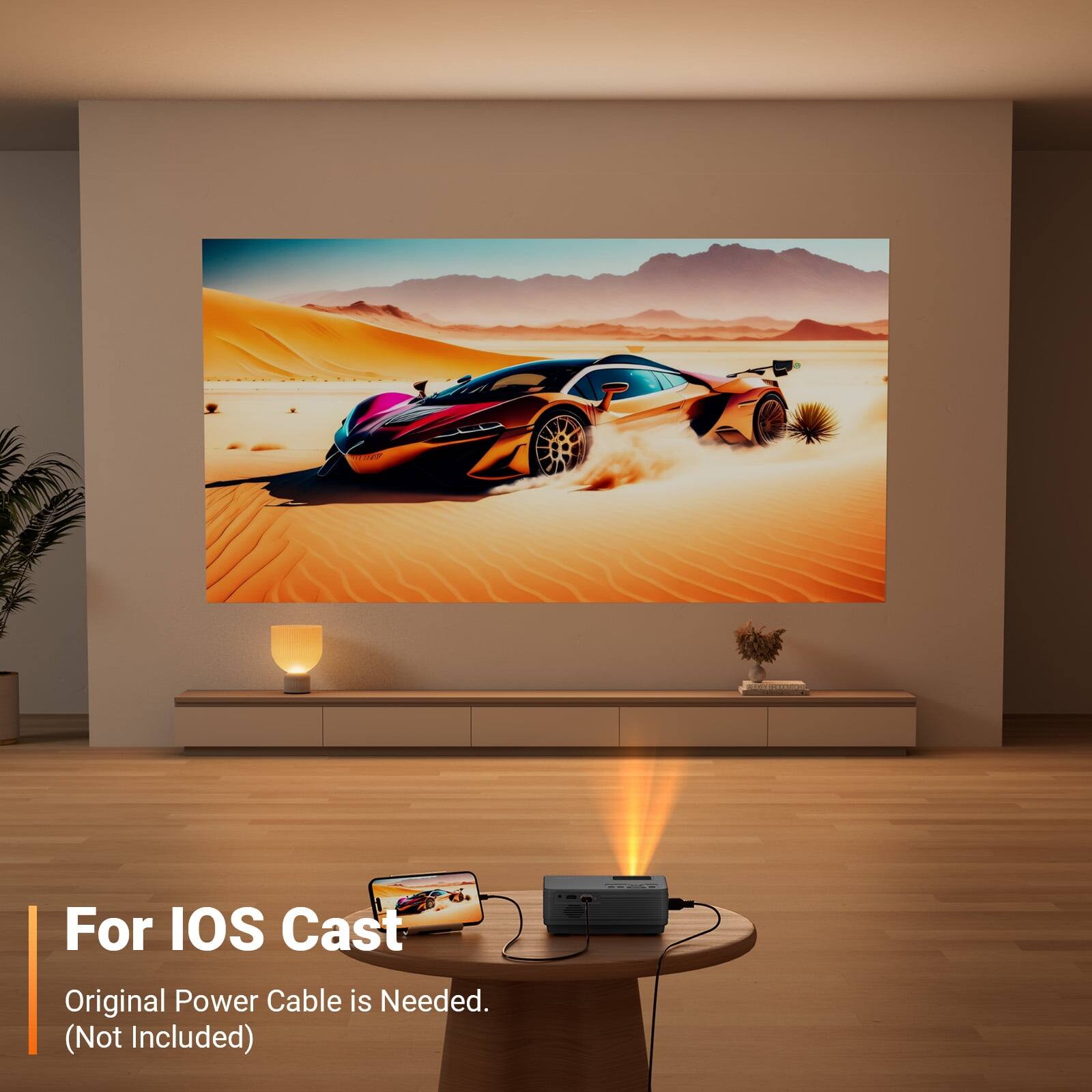 For iOS Cast  
Original Power Cable is Needed.  
(Not Included)