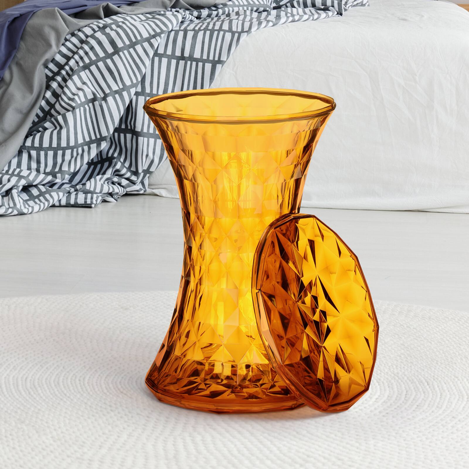 Front. Oumilen - Illuminated Hourglass Accent Table - Multifunctional Stool with Removable Lid for Living Room and Bedroom - Brown.