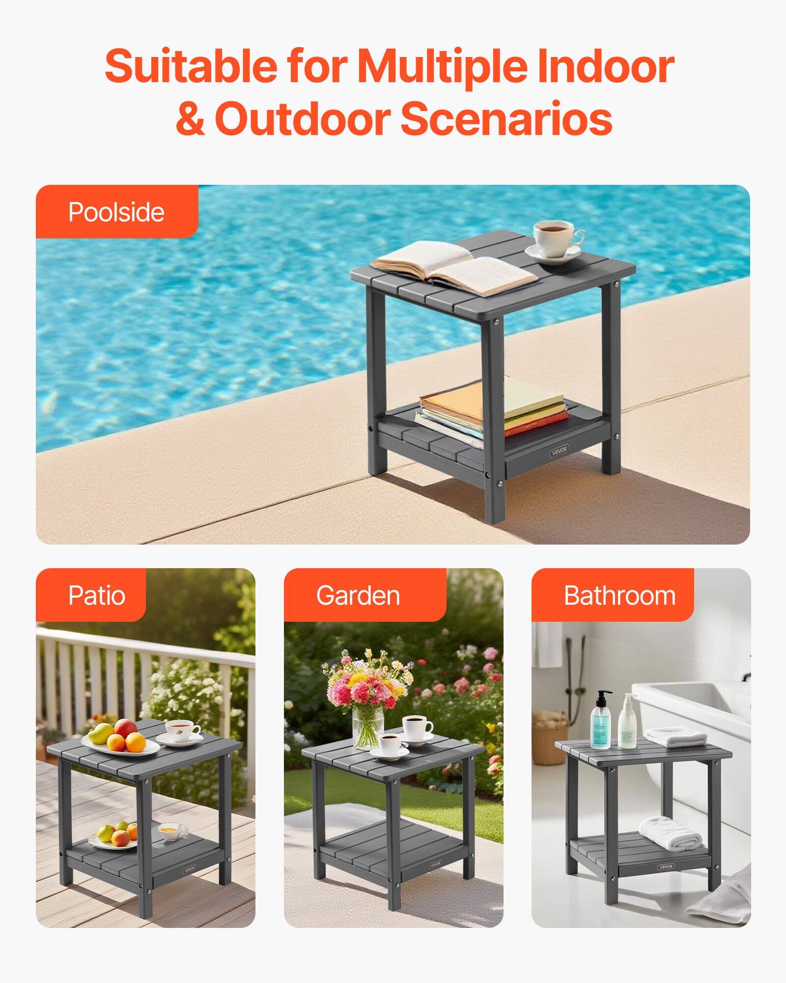 Suitable for Multiple Indoor & Outdoor Scenarios

- Poolsides
- Patio
- Garden
- Bathroom