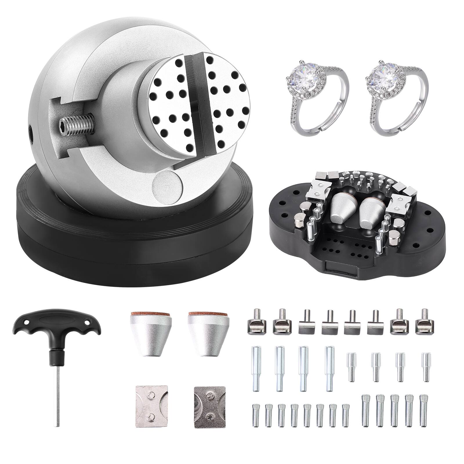 Front. VEVOR - Ball Vise, 5" Engraving Setting Tool, 360° Rotation Engraving Block Vise, 35 PCS Attachment Jewelry Engraving Block - Black;Silver.
