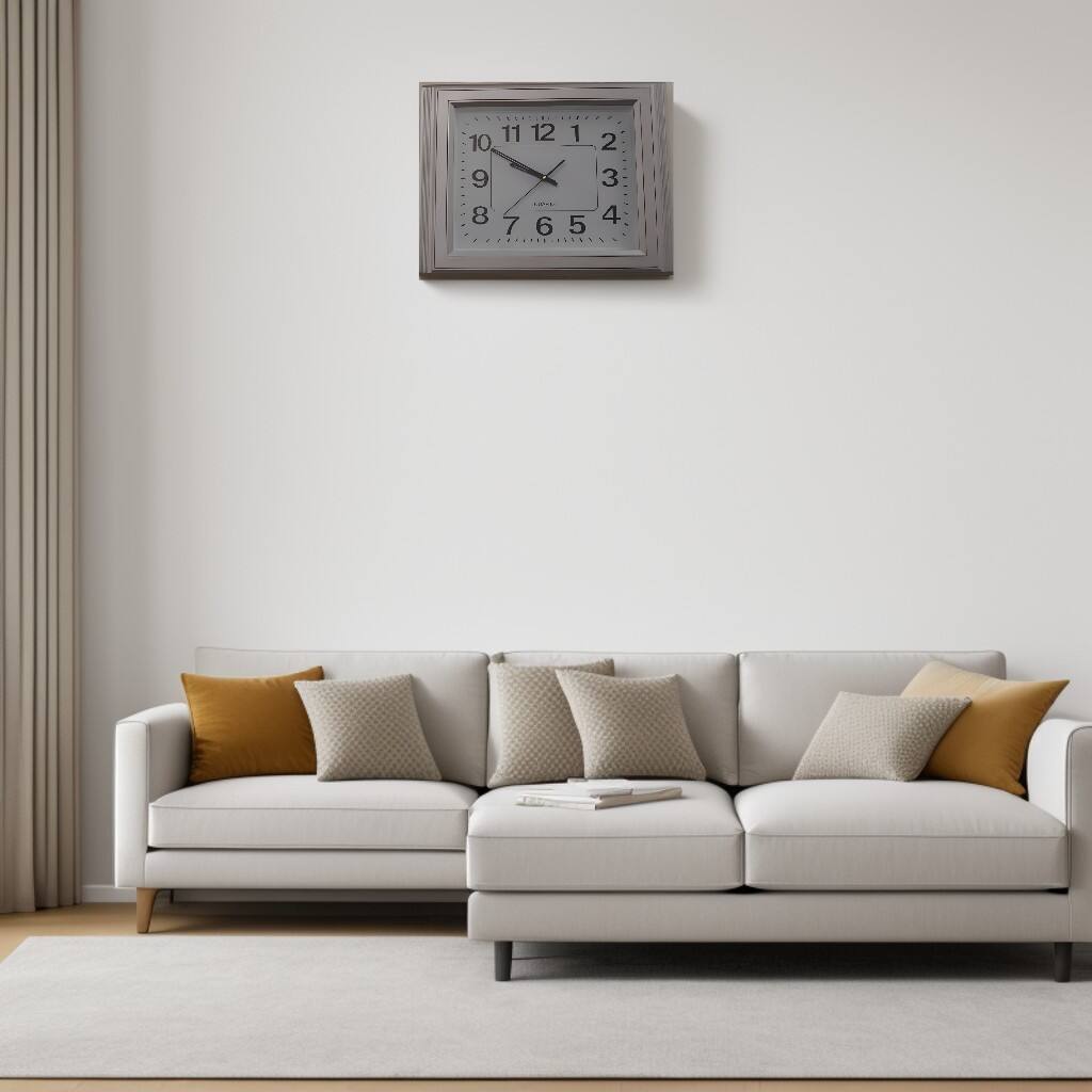 Angle. FC Design - 20"H Gray Minimalist Analog Square Wall Clock - Modern Decor - Multicolor.
