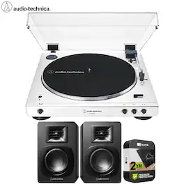 Audio-Technica - AT-LP60XBT Fully Automatic Wireless Belt-Drive Turntable + Speakers Bundle