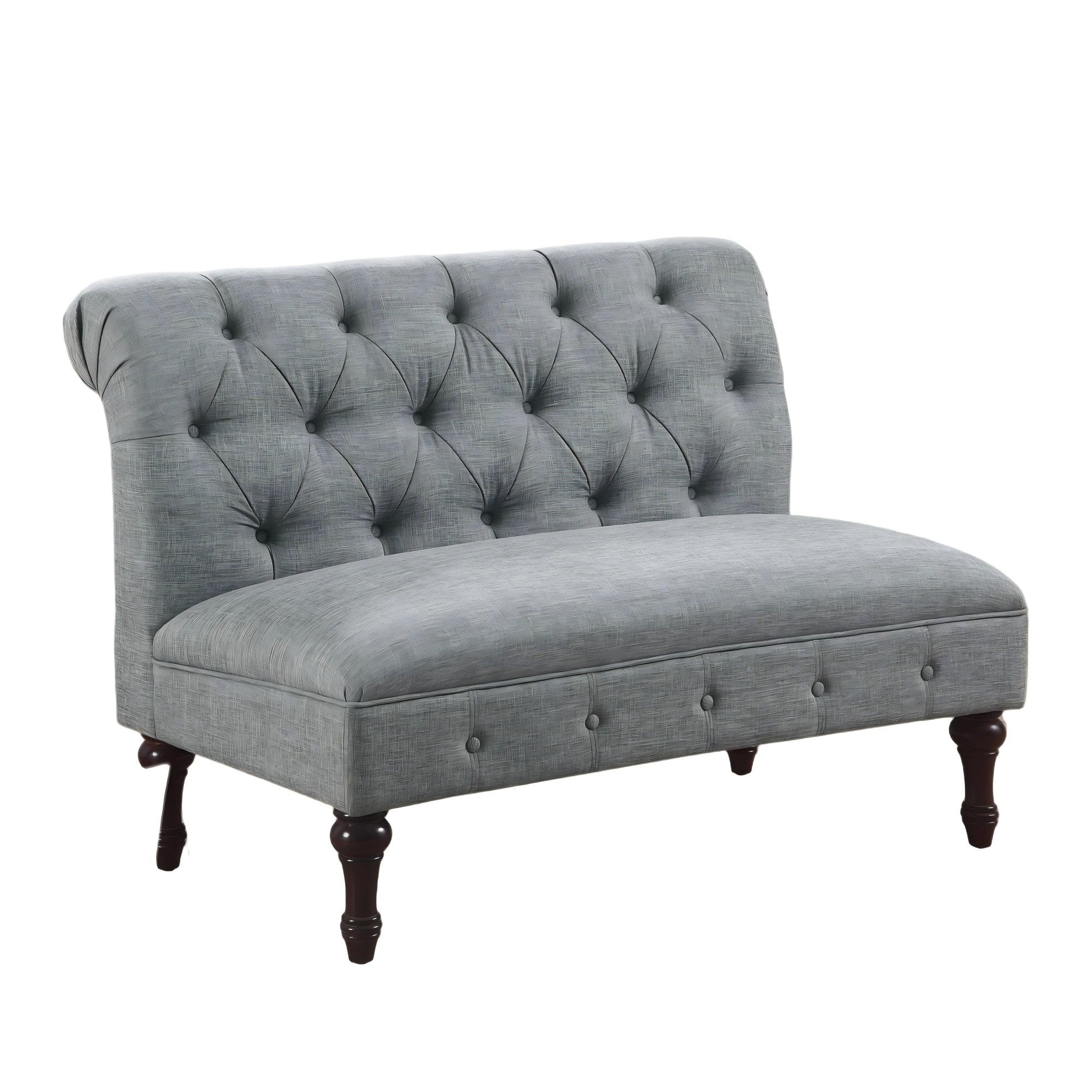 Boyel Living - Tufted Linen Loveseat with Solid Wood Legs - Light Gray