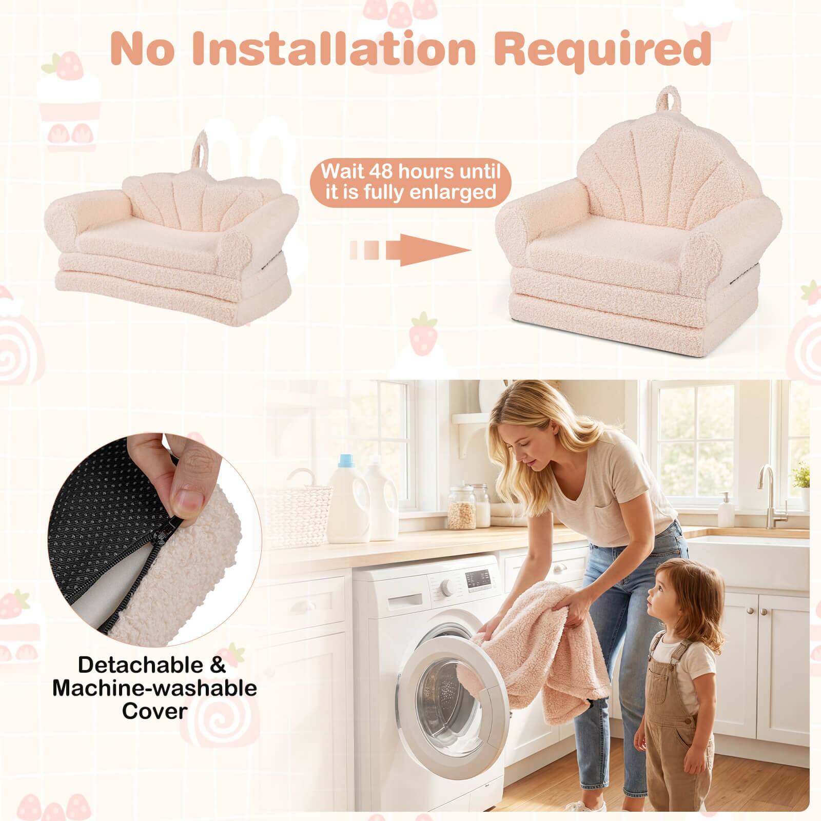 No Installation Required  
Wait 48 hours until it is fully enlarged  
Detachable & Machine-washable Cover