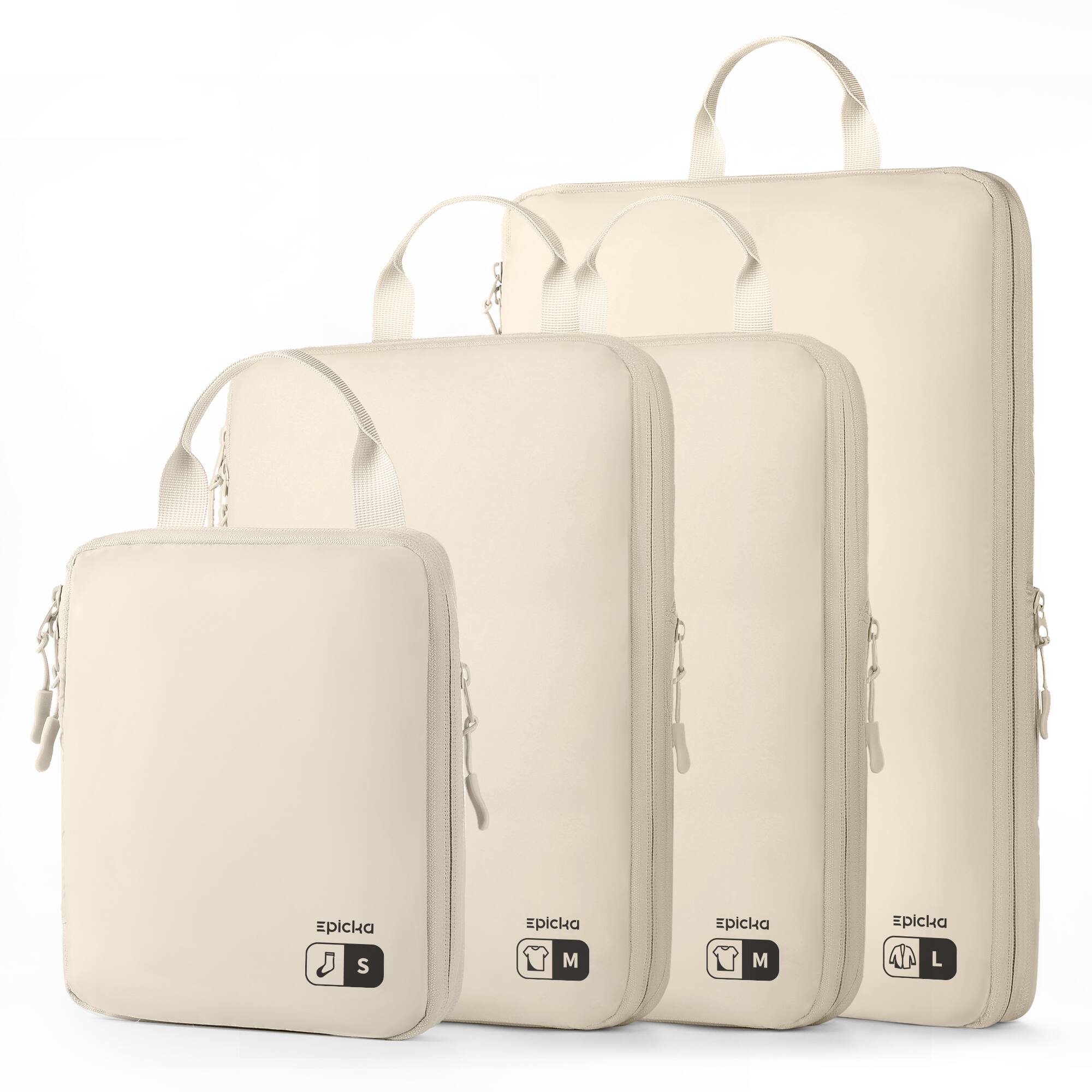 Epicka - Nylon Compression Packing Cubes 4 Set - Water Resistant Travel Packing Organizer for Carry on - Beige
