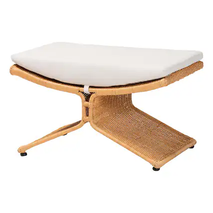 Front. bali & pari - Reya Natural Rattan Footstool - Sculptural Handwoven Ottoman with Pedestal Base for Lounge and Living Spaces - Light Honey.