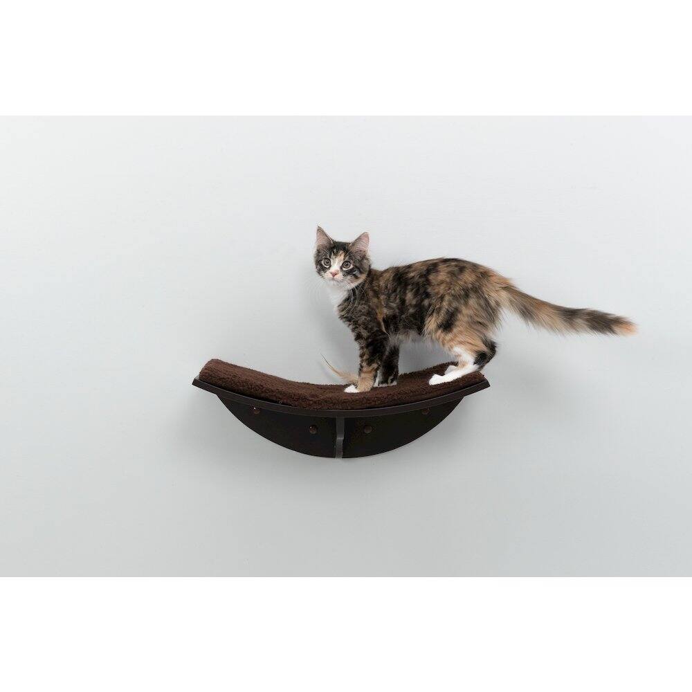 Angle. TRIXIE - Lea Space Saving Wall Mounted Cat Perch with Soft Cushion - Espresso Brown.