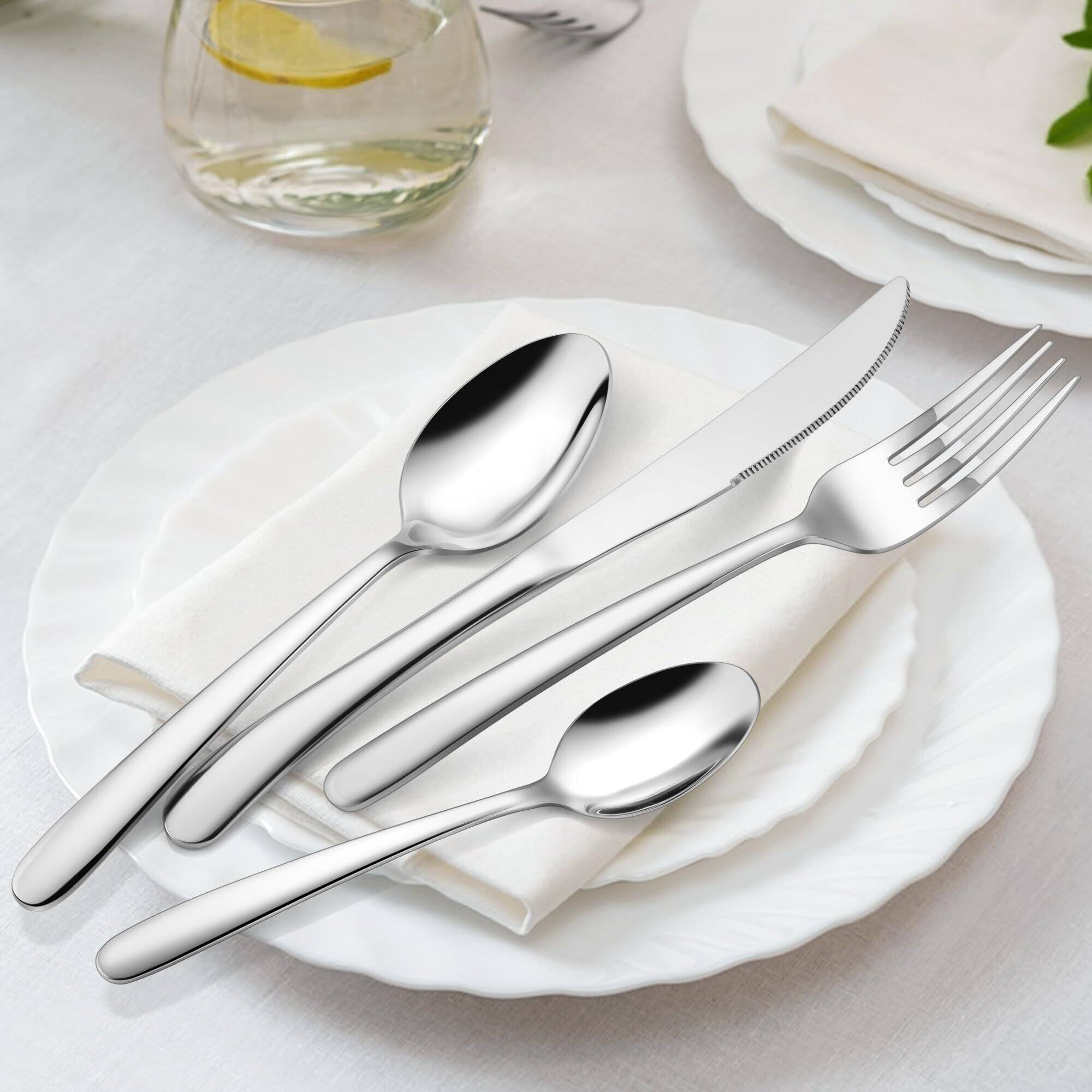 Alt View 1. Dazzed Corner - Silverware Set, 40-Piece Stainless Steel Heavy Duty Flatware Cutlery for 8 - Silver.