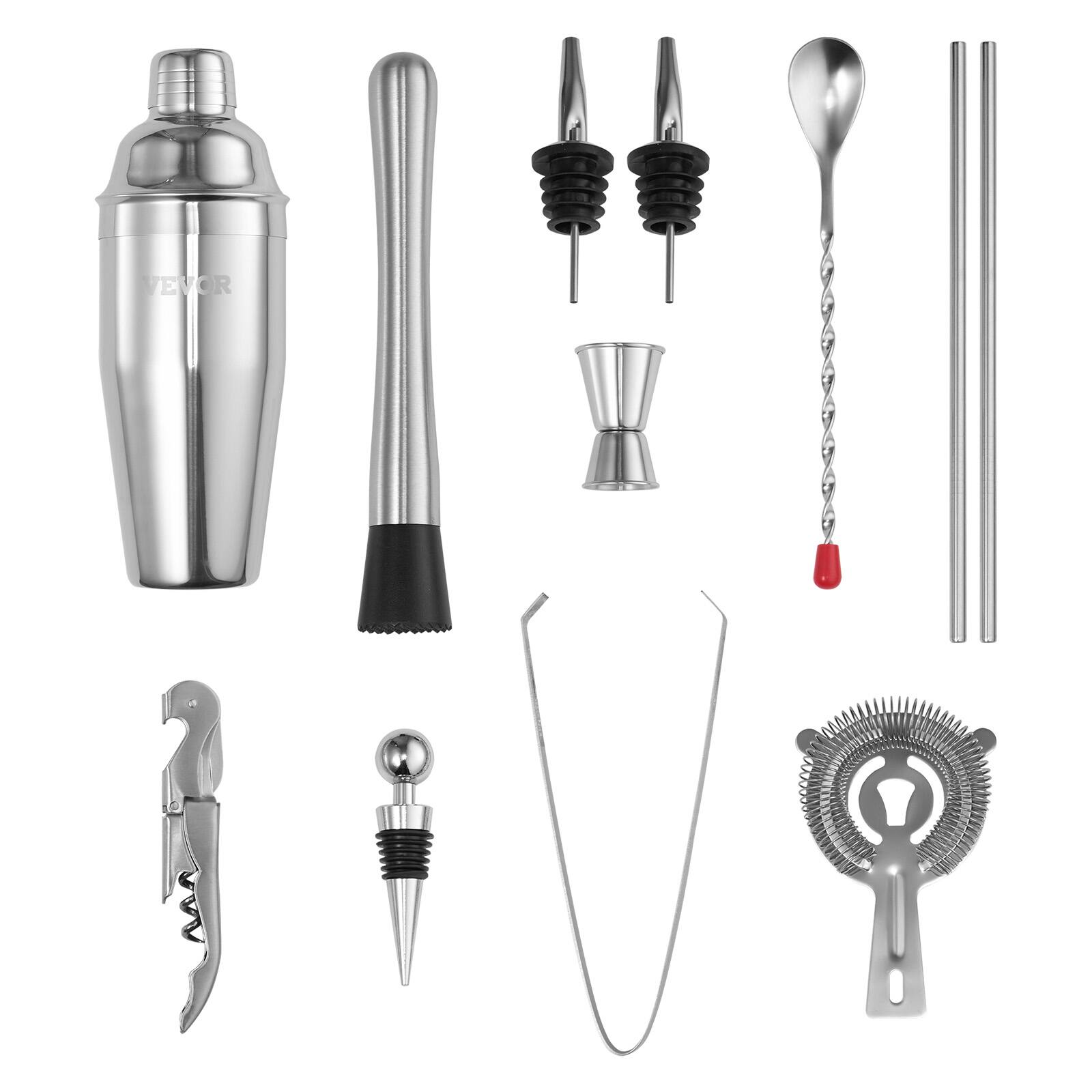 Alt View 5. VEVOR - Cocktail Shaker Set,13-Piece Stainless Steel Bar Tools with Bamboo Stand,Martini Bartender Kit Accessories | Mixer Spoon - Silver.