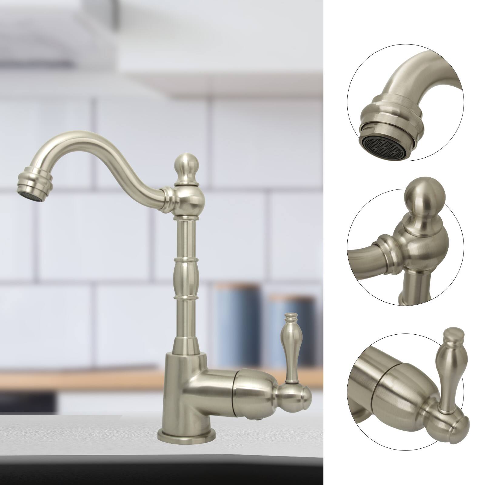 Alt View 2. Akicon - Akicon Solid Brass One-Handle Widespread Kitchen Bar Faucet in Brushed Nickel - Brushed Nickel.