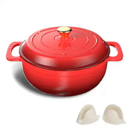Front. Winado - 6QT Dutch Oven Enameled Cast Iron Bread Oven with Moisture-Lock Lid for Sourdough Baking & Cooking, Oven & Stovetop Safe - Red.