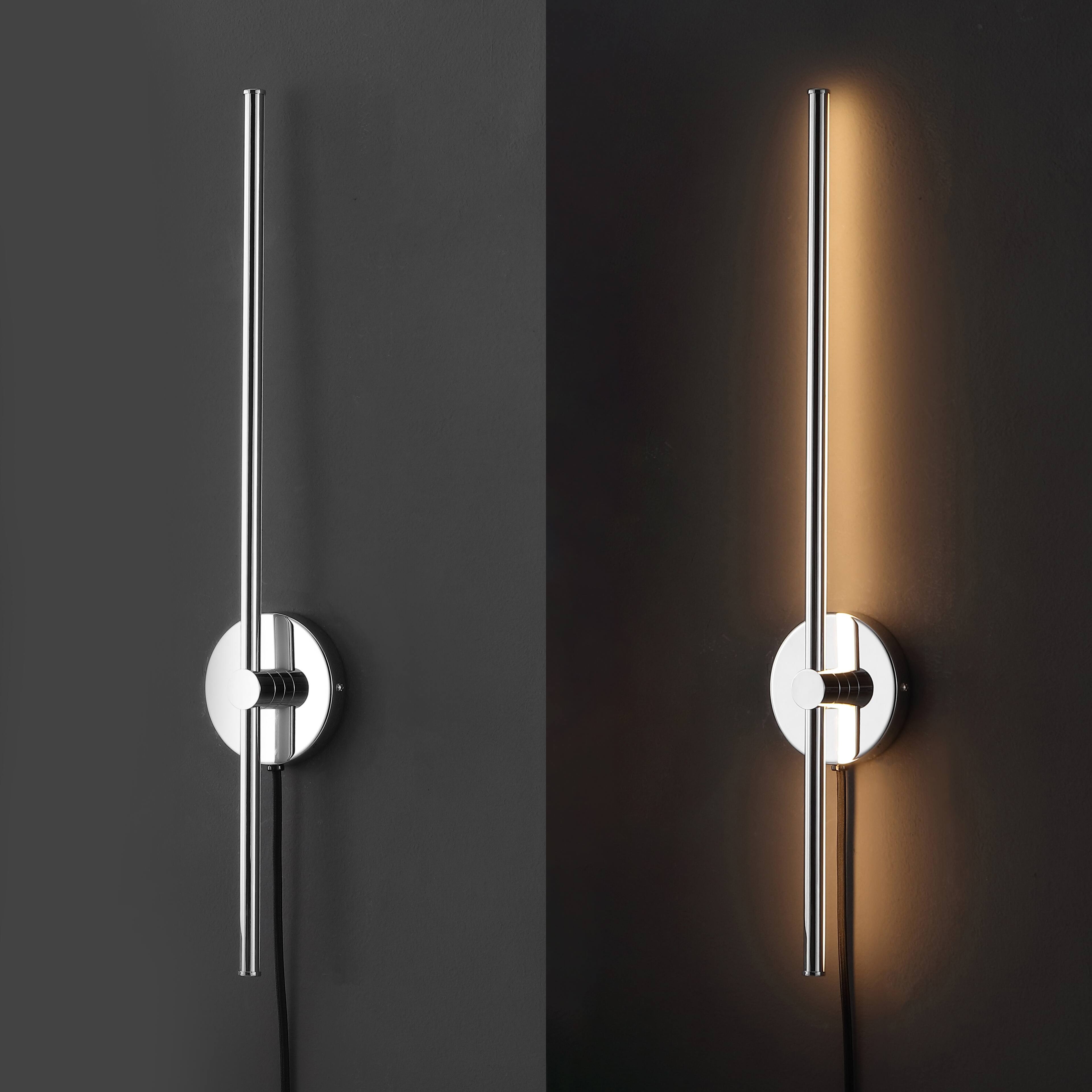 Alt View 4. Jonathan Y - Anton 27.25" 1-Light Modern Minimalist Iron Adjustable Bar Integrated LED Plug-In Sconce, Chrome - Chrome.