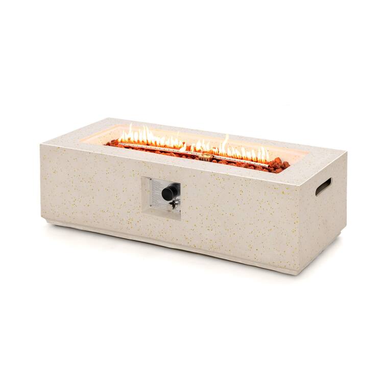 Front. Mondawe - 42 Inch 50,000 BTU Rectangle Terrazzo Fire Pit Table with PVC Cover - White.