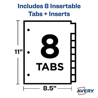 Includes 8 Insertable Tabs + Inserts  
8 Tabs  
11" x 8.5"  
Avery