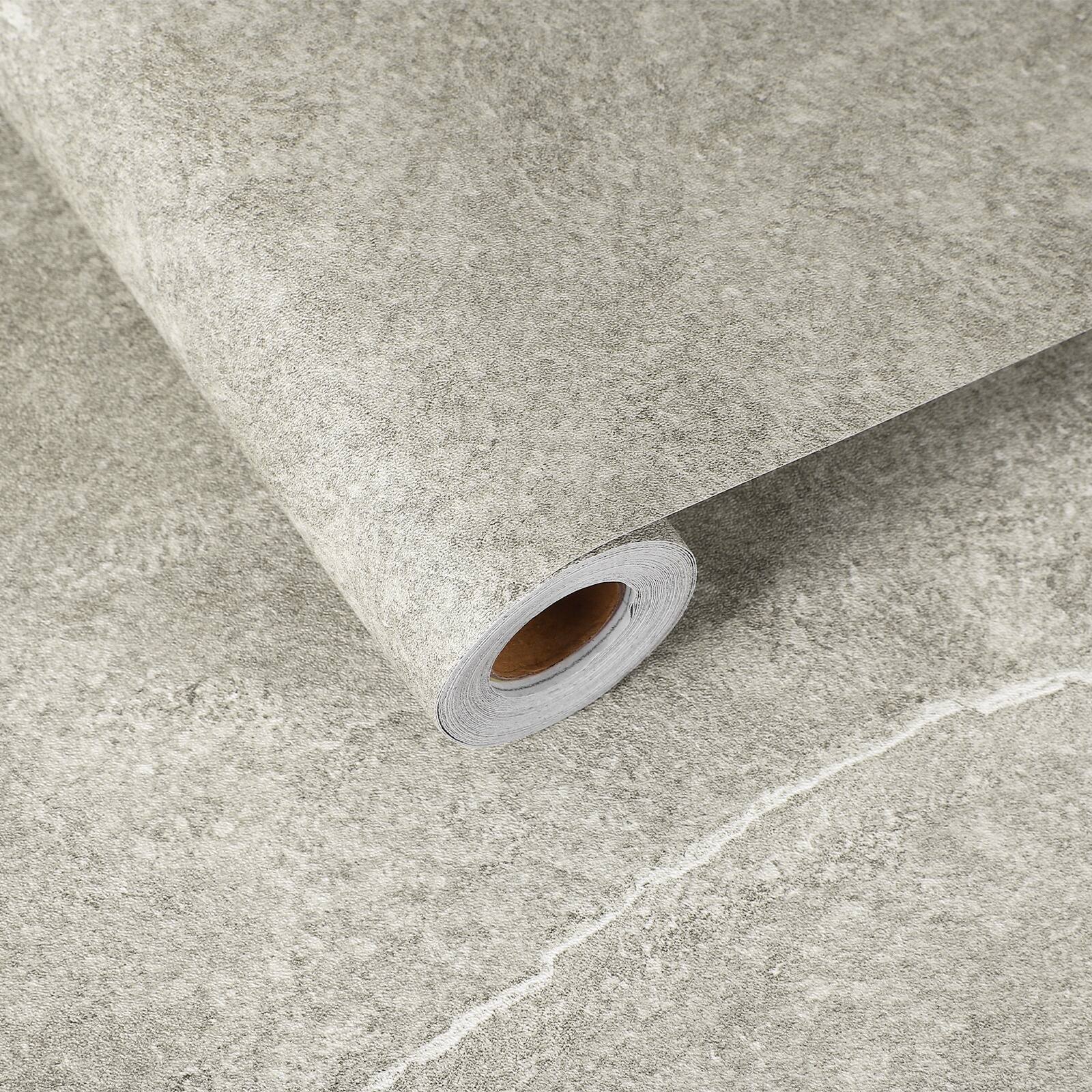 Front. Unique Bargains - 23.6x197 Concrete Wallpaper, Cement Contact Paper, Vinyl Stained Matte Stripe Textured Adhesive for Kitchen & Bathroom - Stripe Grey White.
