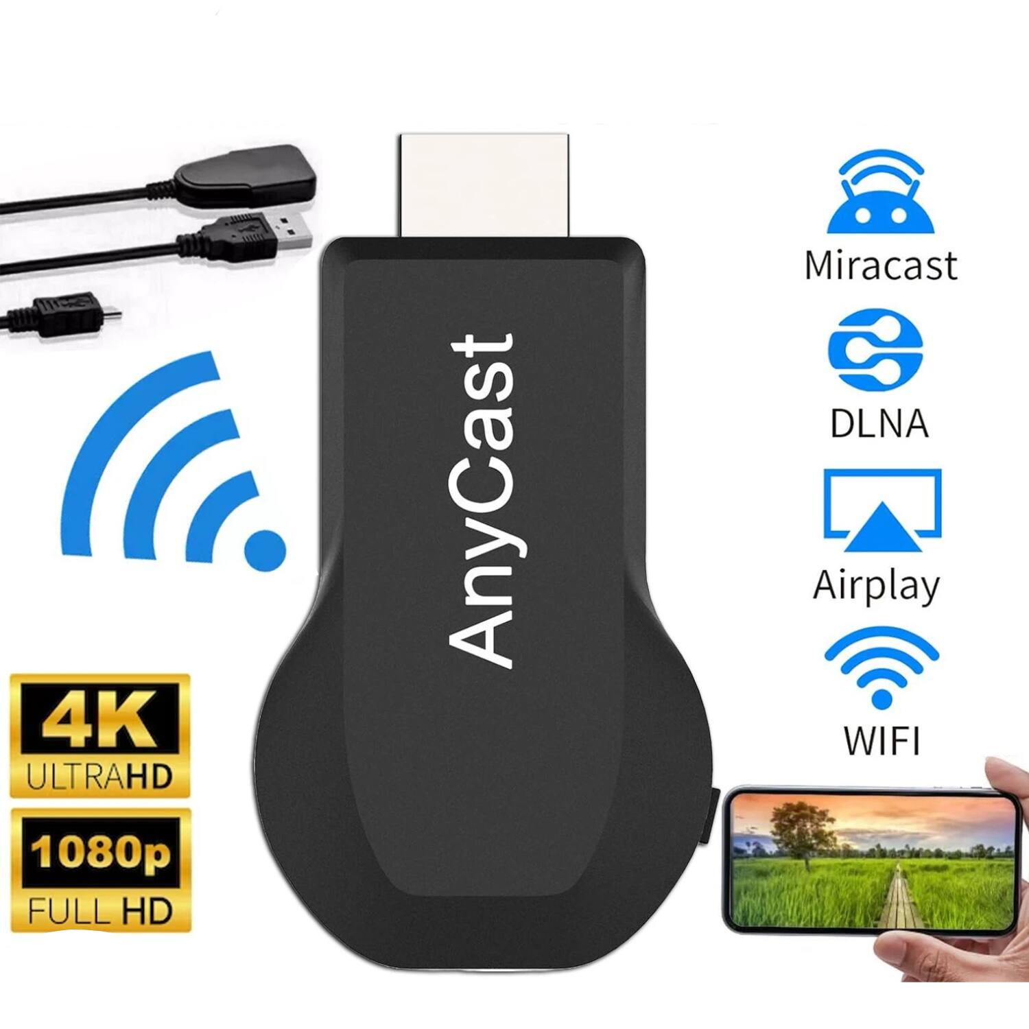 4K ULTRA HD 1080p FULL HD AnyCast Miracast DLNA Airplay WIFI