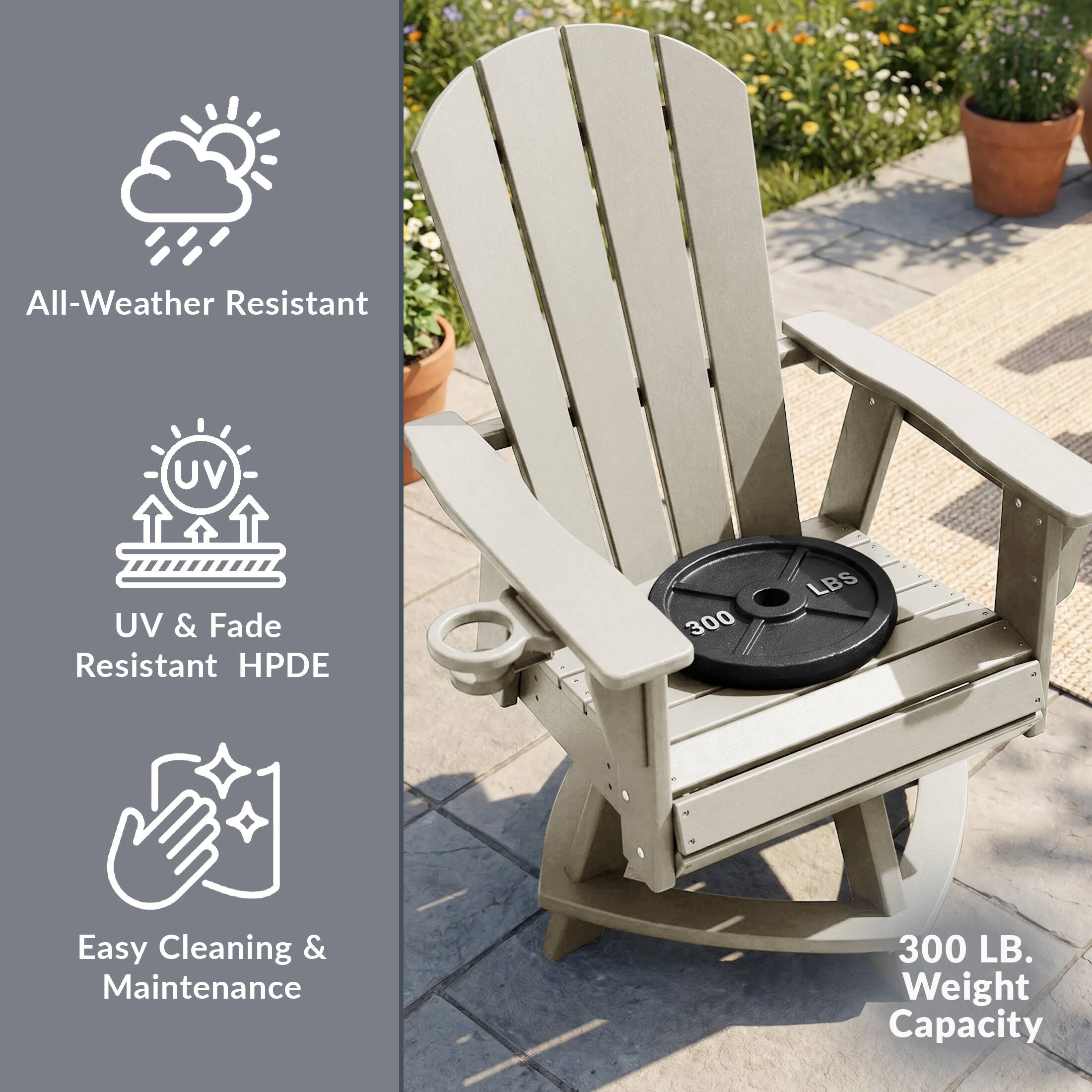 All-Weather Resistant  
UV & Fade Resistant HPDE  
Easy Cleaning & Maintenance  
300 LB. Weight Capacity