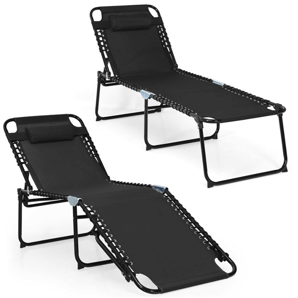 Back. Kadyn - Outdoor Chaise Lounge Chair, Foldable Recline Lounge Chair with Adjustable Backrest and Footrest-Black - Black.