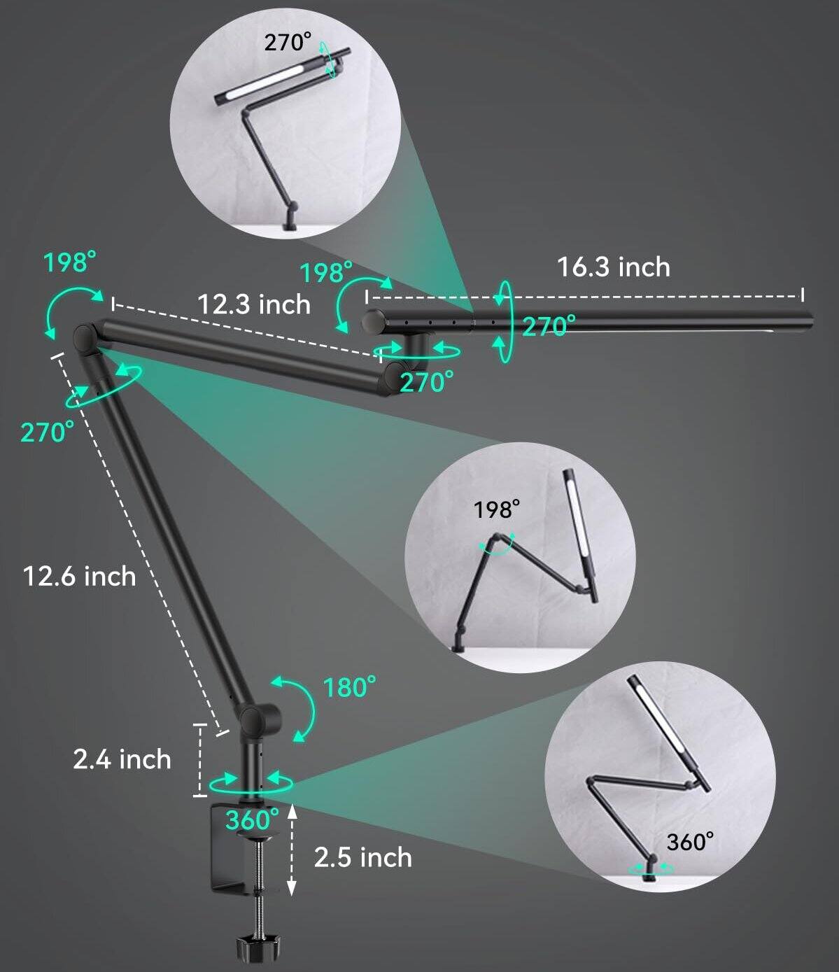 270° 198° 198° 12.3 inch 16.3 inch 270° 270° 270° 198° 12.6 inch 180° 2.4 inch 360° 2.5 inch 360°