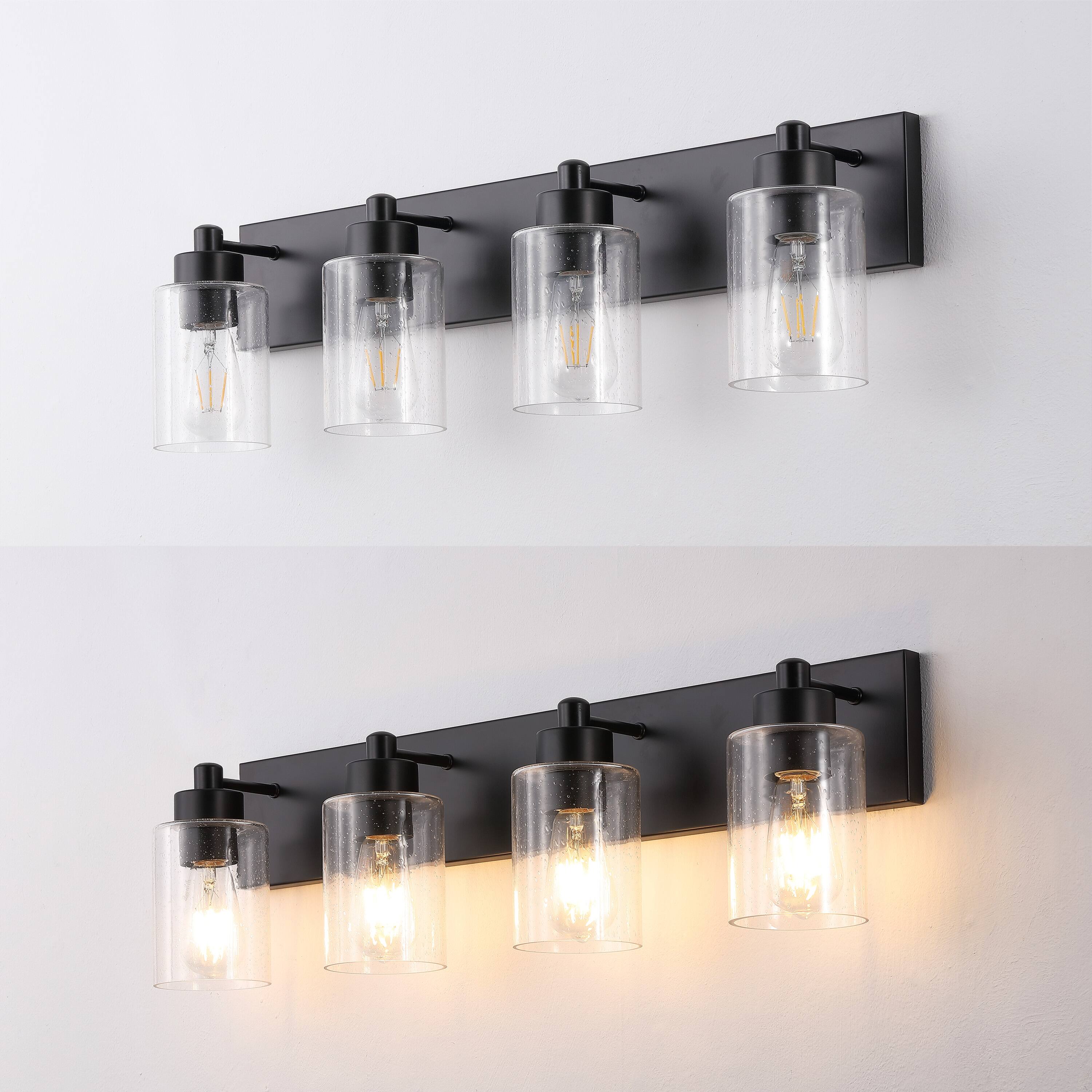 Alt View 4. Jonathan Y - Irving 27.75" 4-Light Seeded Glass/Iron Modern Contemporary LED Vanity Light, Black - Black/Clear.