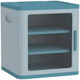 Qaba - Storage Organizer, 3 Tier Adjustable Toy Storage Cabinet Dustproof HDPE Plastic, Transparent Door - Light Blue