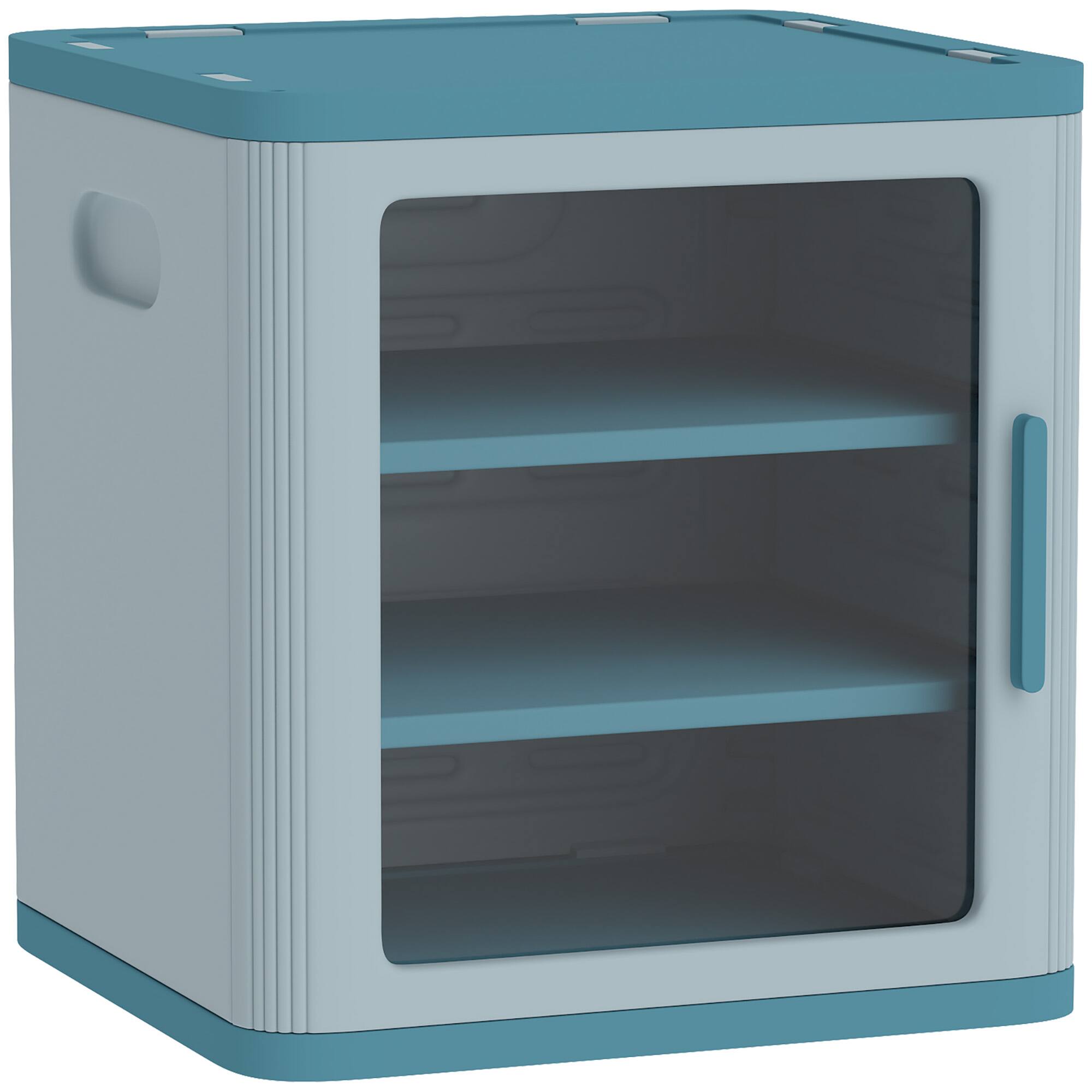 Front. Qaba - Storage Organizer, 3 Tier Adjustable Toy Storage Cabinet Dustproof HDPE Plastic, Transparent Door - Light Blue.