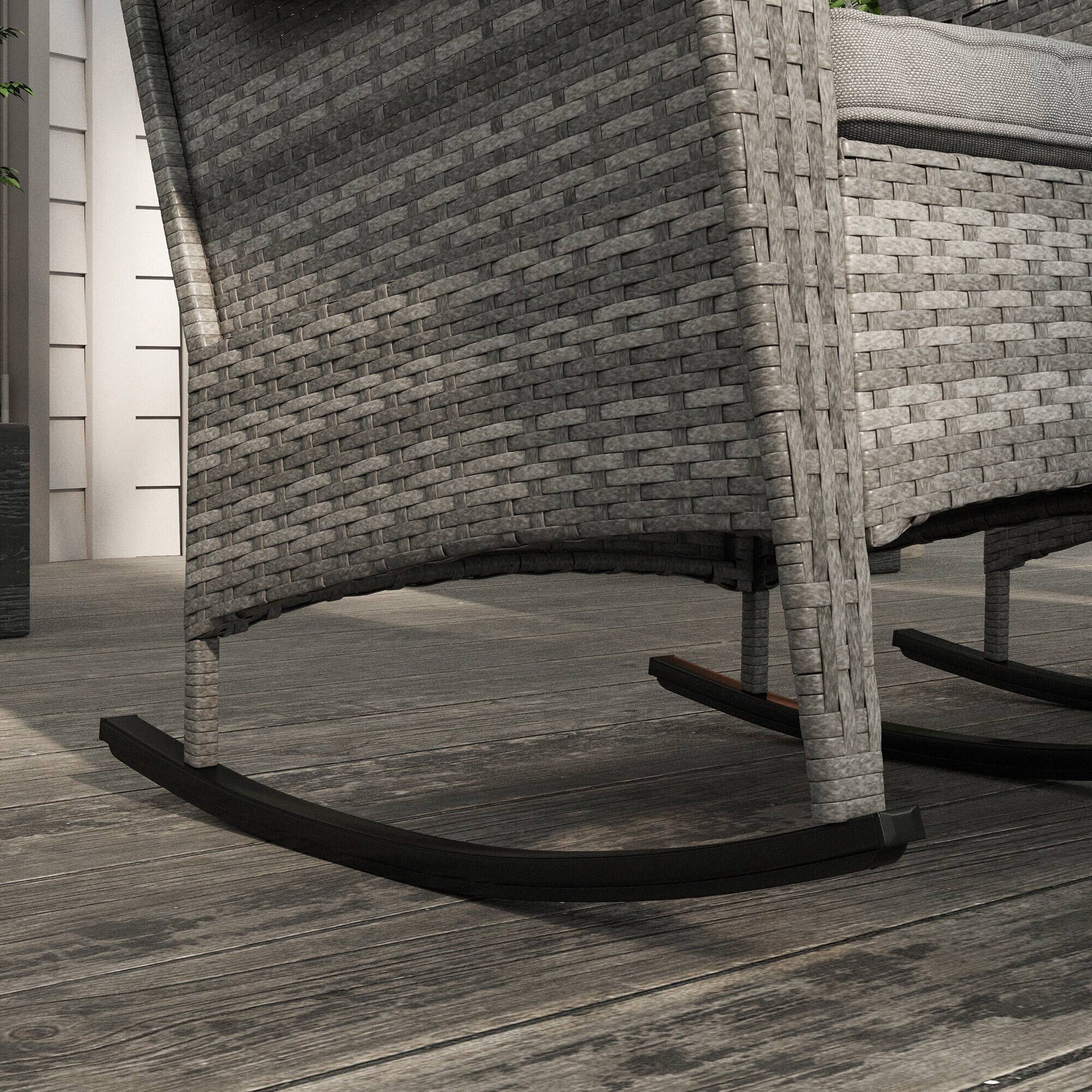 Alt View 7. Outsunny - Outdoor Wicker Rocking Chair Set of 2 with Wide Seat, Thick Cushions, Rattan Rockers with Steel Frame - Gray.