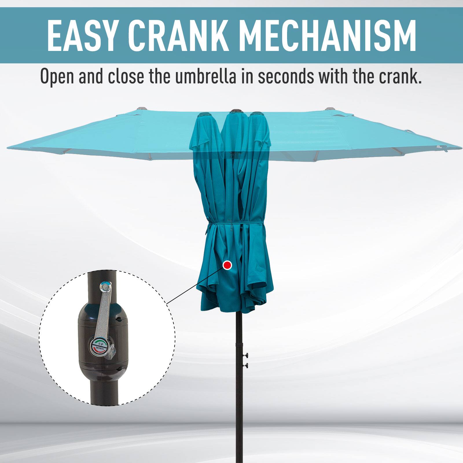 EASY CRANK MECHANISM
Open and close the umbrella in seconds with the crank.