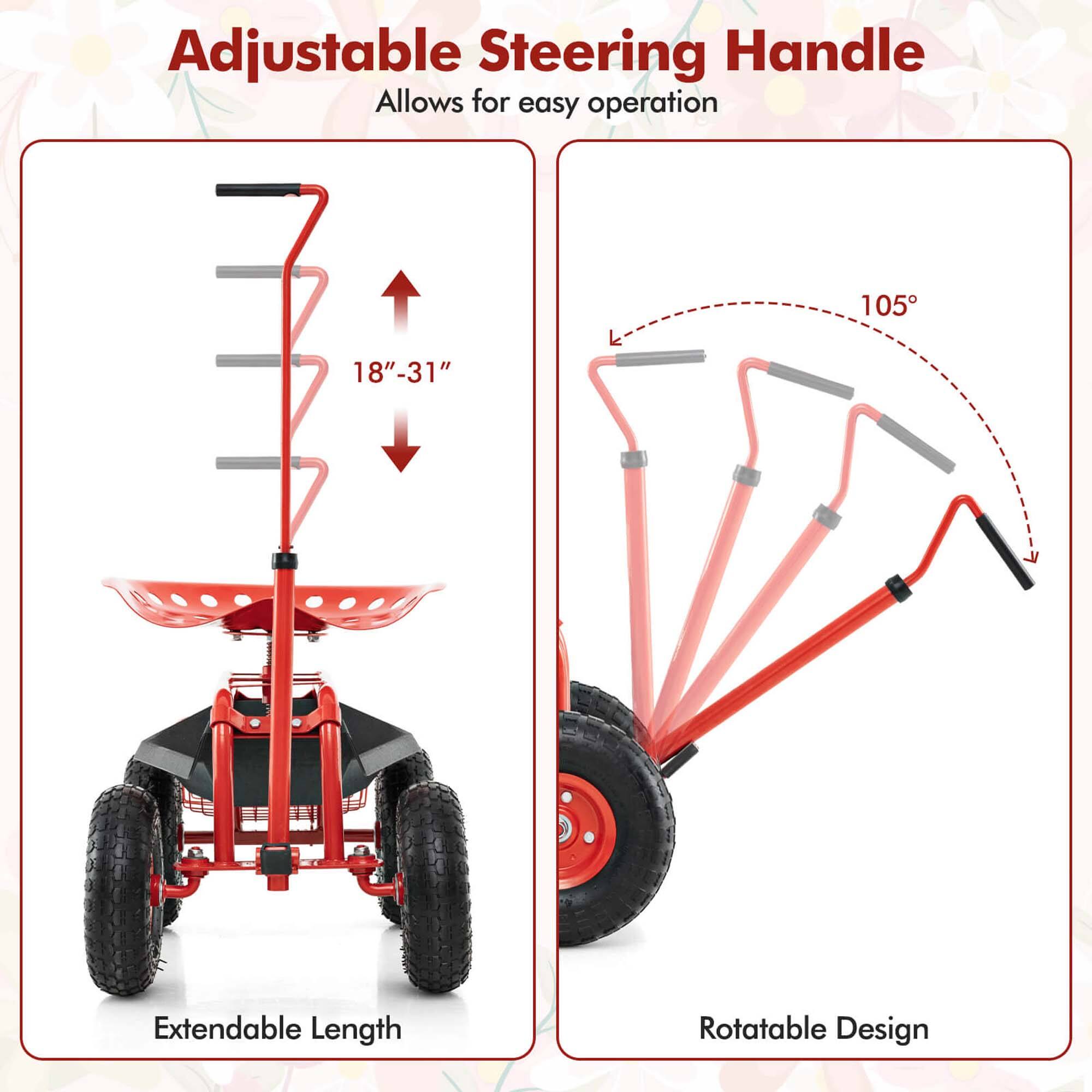 Adjustable Steering Handle  
Allows for easy operation  

105°  
18"-31" Extendable Length  
Rotatable Design