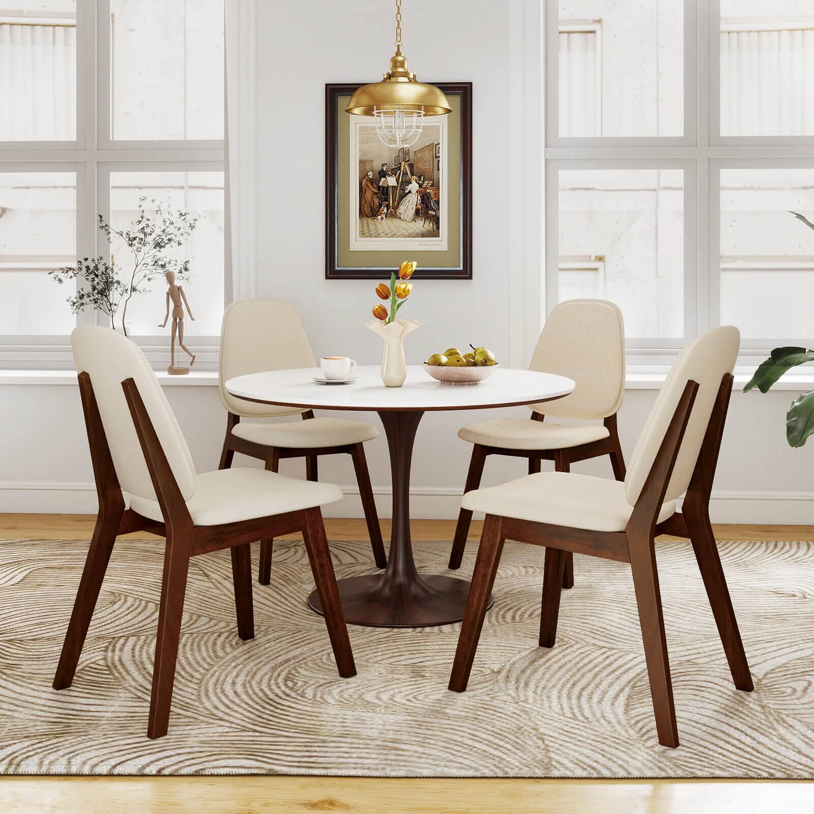 Alt View 4. Costway - Costway Modern Dining Chair Set of 2 with Upholstered Backrest Seat Linen Fabric for Room - Brown+Beige.