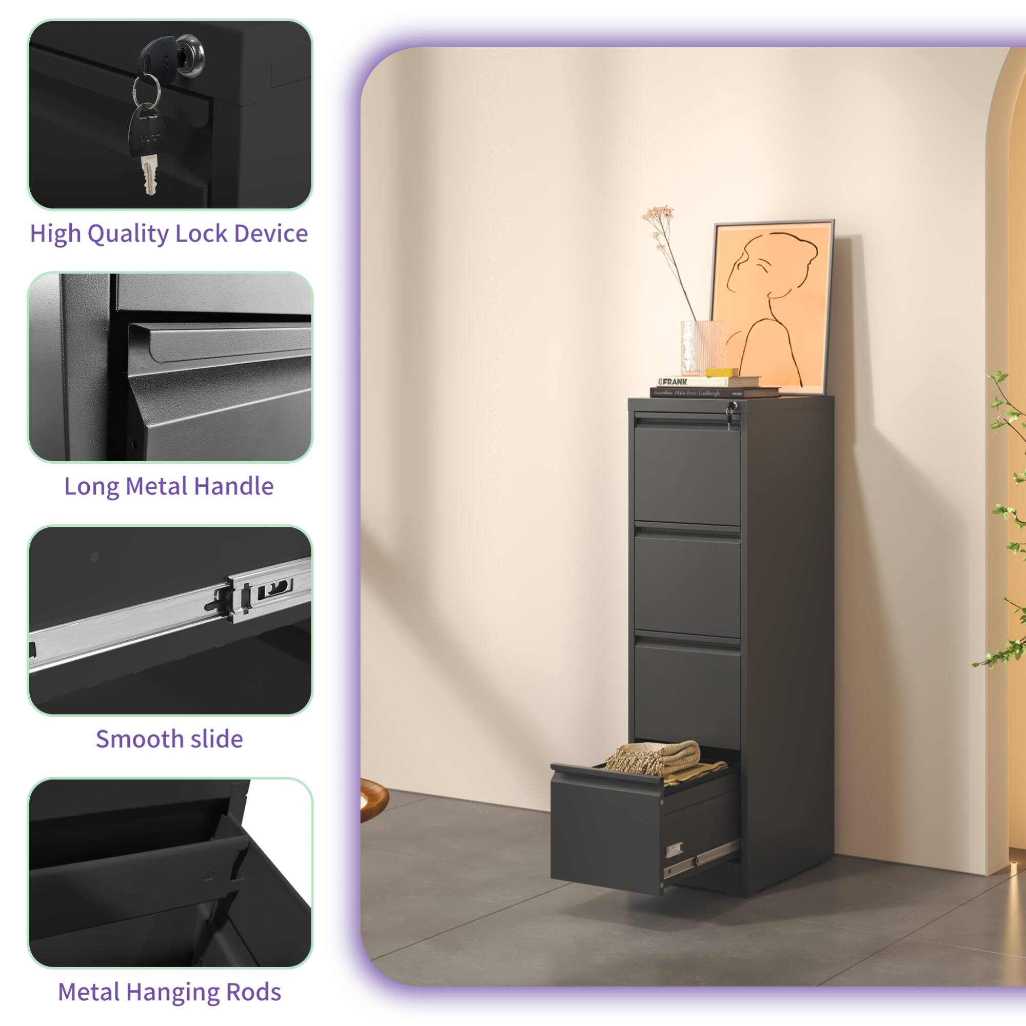 High Quality Lock Device  
Long Metal Handle  
Smooth Slide  
Metal Hanging Rods