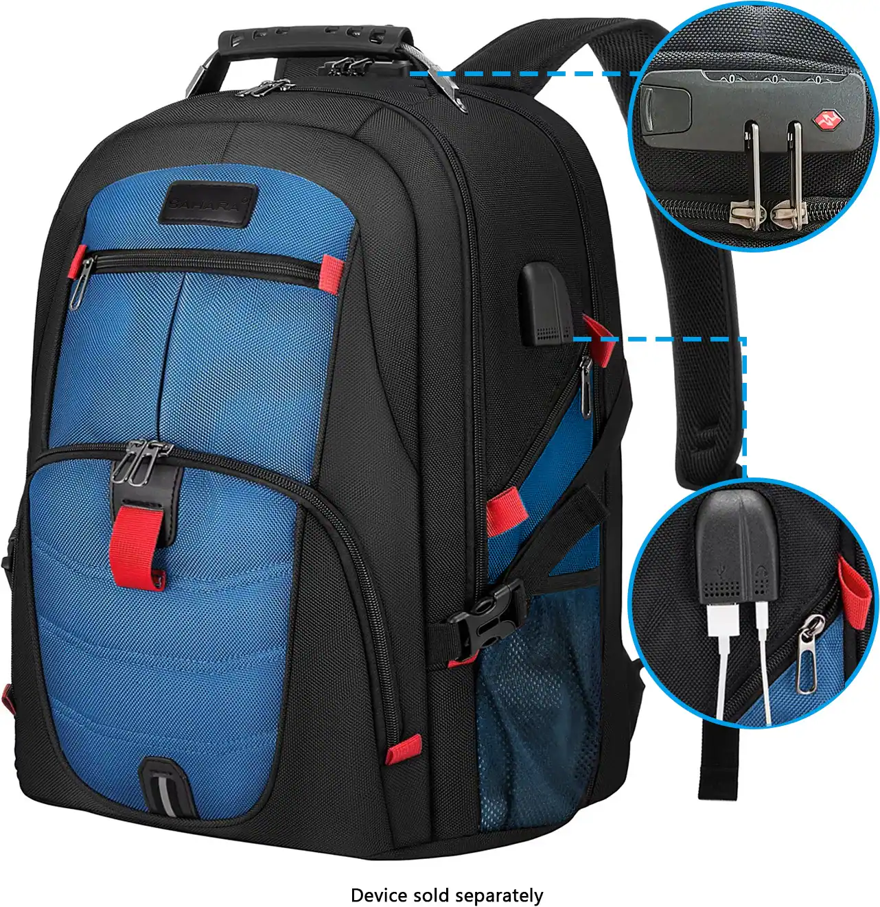 The text on the image reads: "Device sold separately."